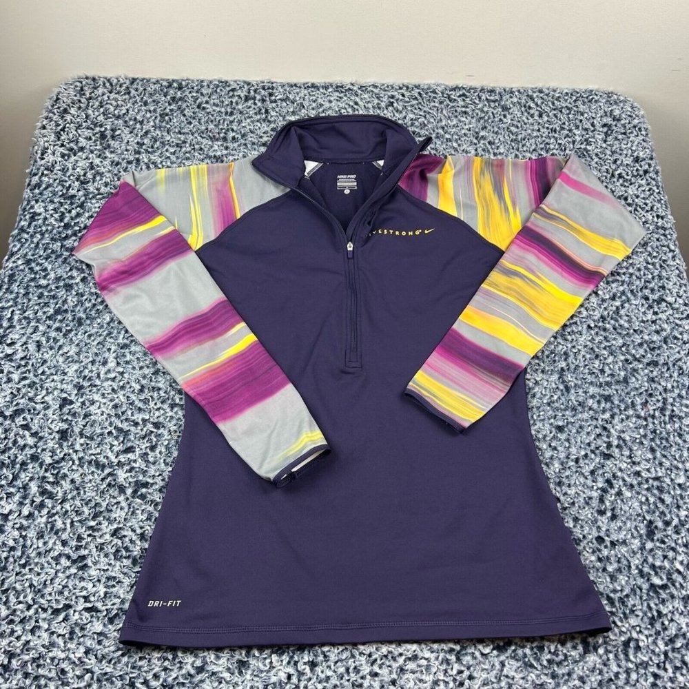 Nike Pro Livestrong 1/4 Zip Pullover Womens Large Purple Compression Stretch
